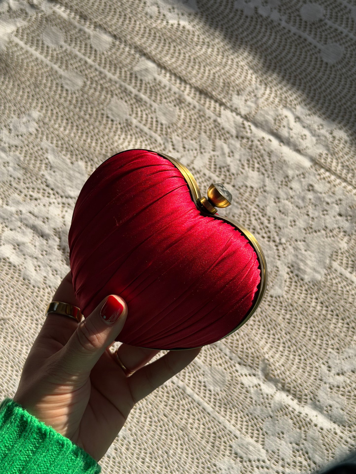 Vintage Italian Satin Heart Clutch Purse