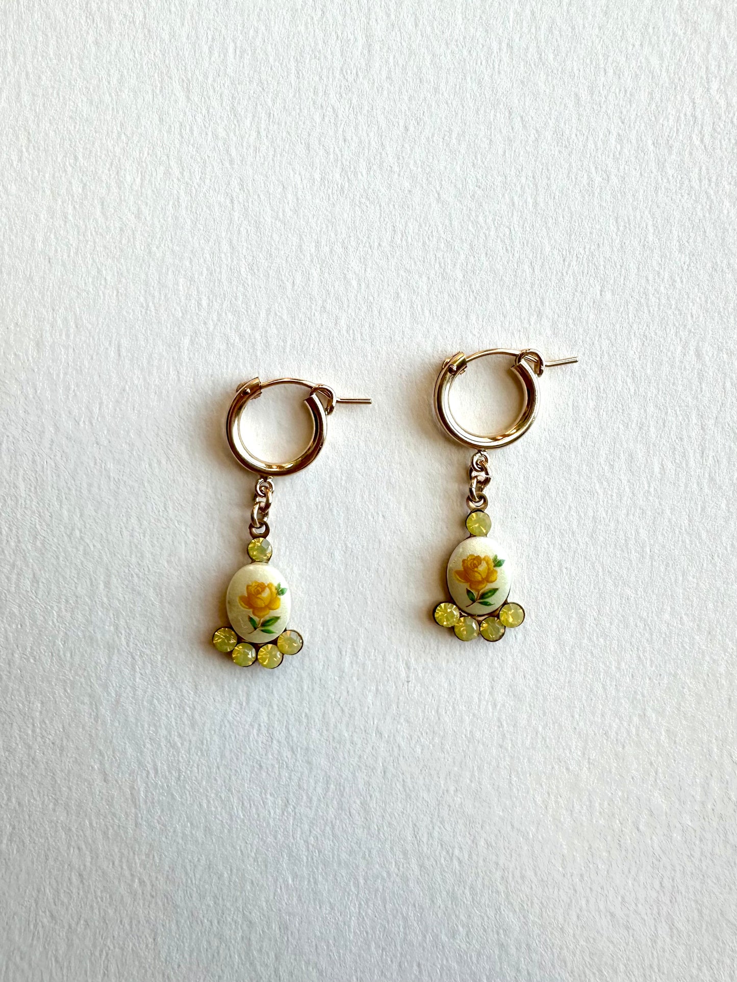 Vintage Yellow Flower Charm Huggies