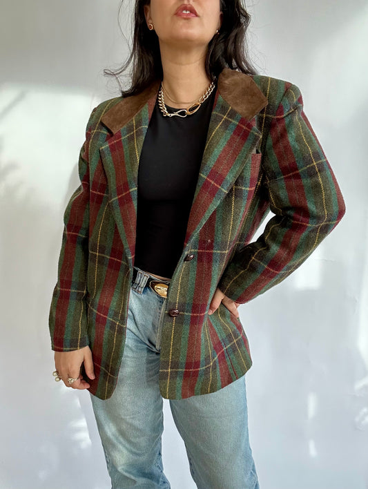 Late 80s / 90s Wool Blend Plaid Blazer