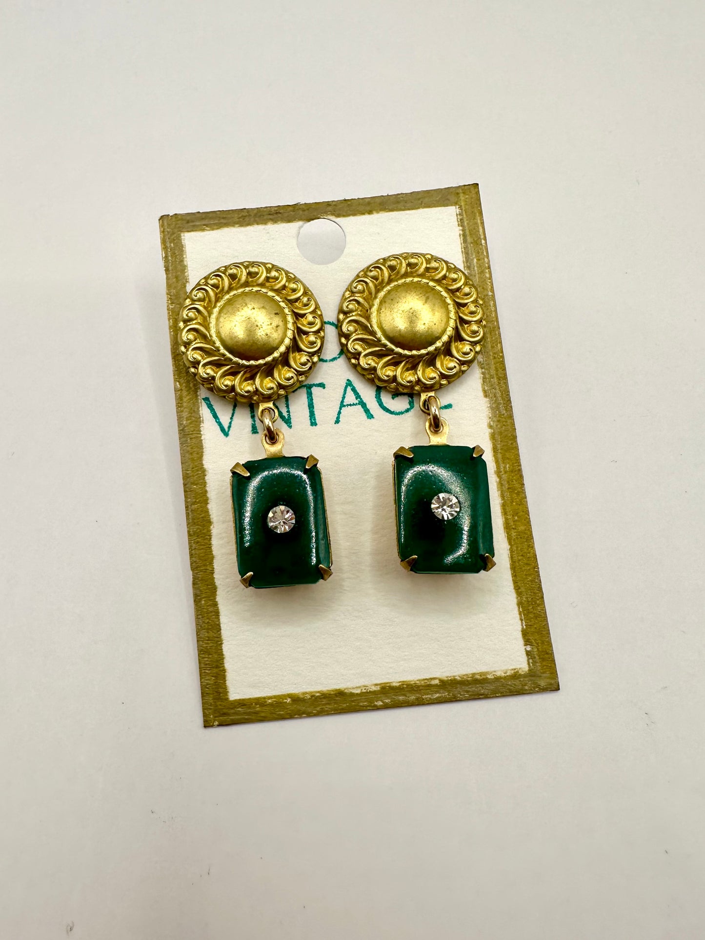 Vintage Green Glass Brass Dangles