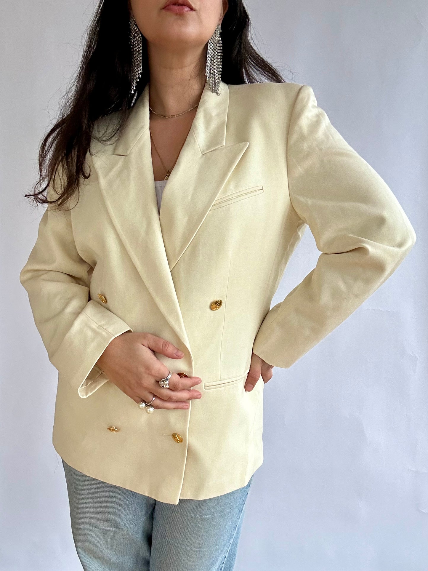 90’s Austin Reed White Wool Blazer with Gold Buttons