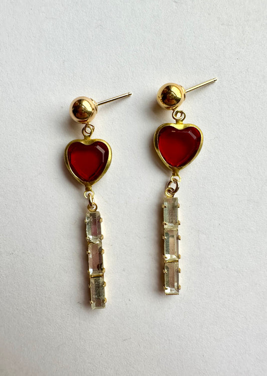 Vintage Glass Heart Drop Earrings