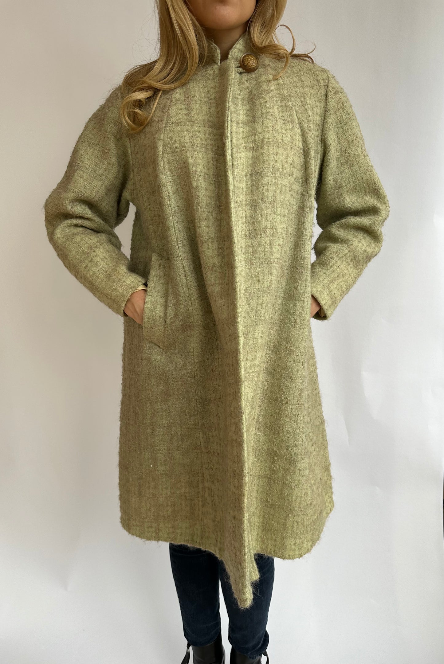 1960's Vintage Green Wool Blend Tweed Coat