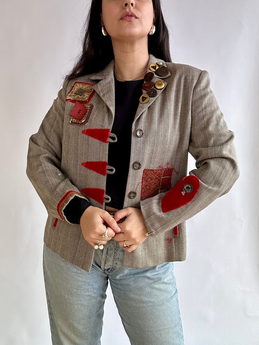 90s Vintage Upcycled Blazer with patches and buttons