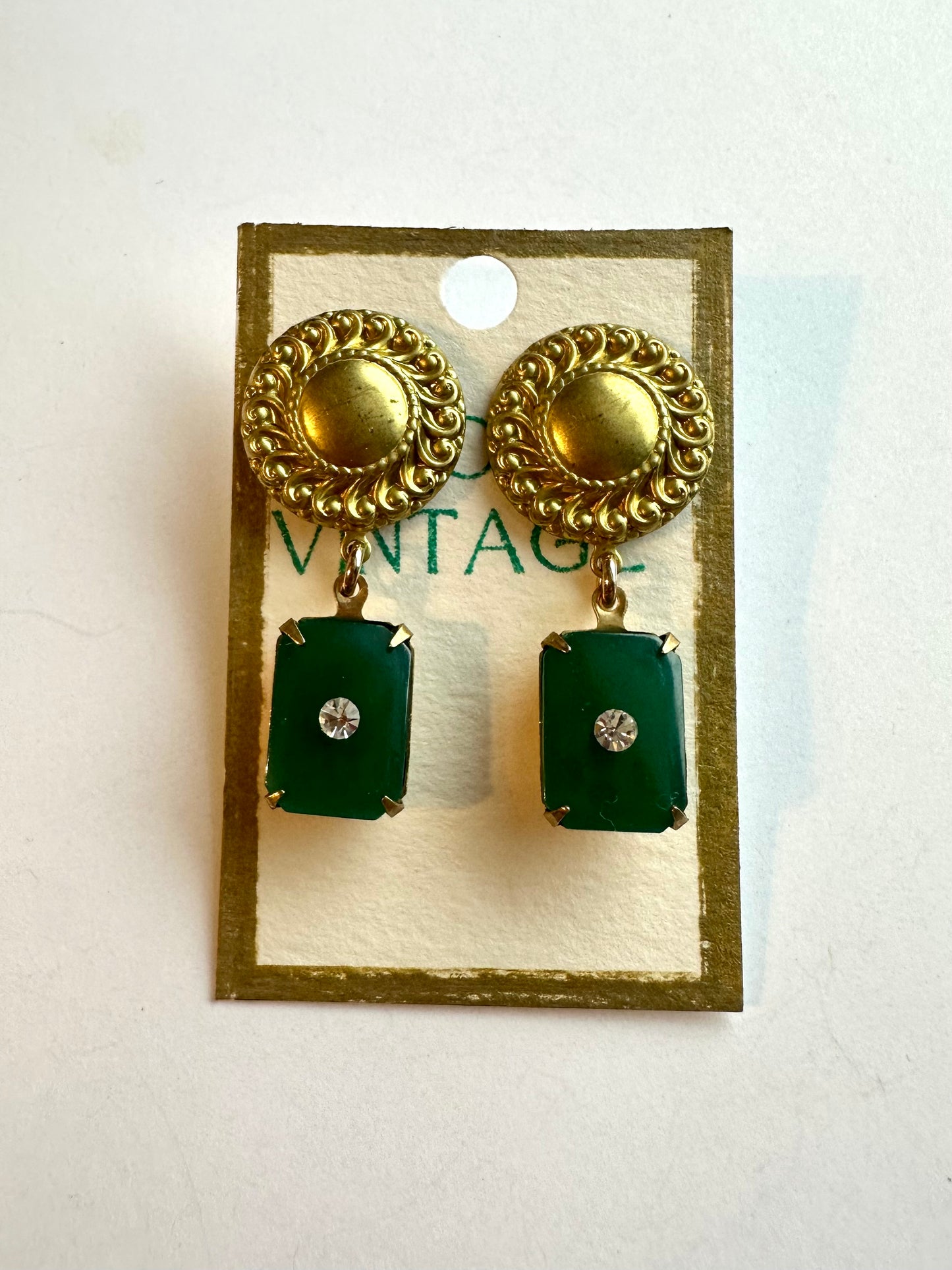 Vintage Green Glass Brass Dangles