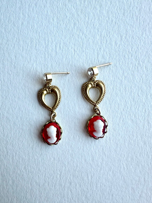 Vintage Red Cameo Drop Earrings