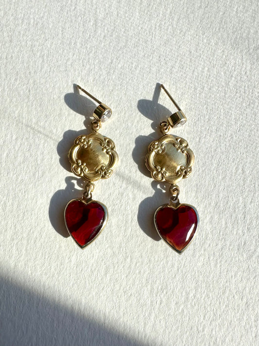 Vintage Glass Hearts Drop Earrings