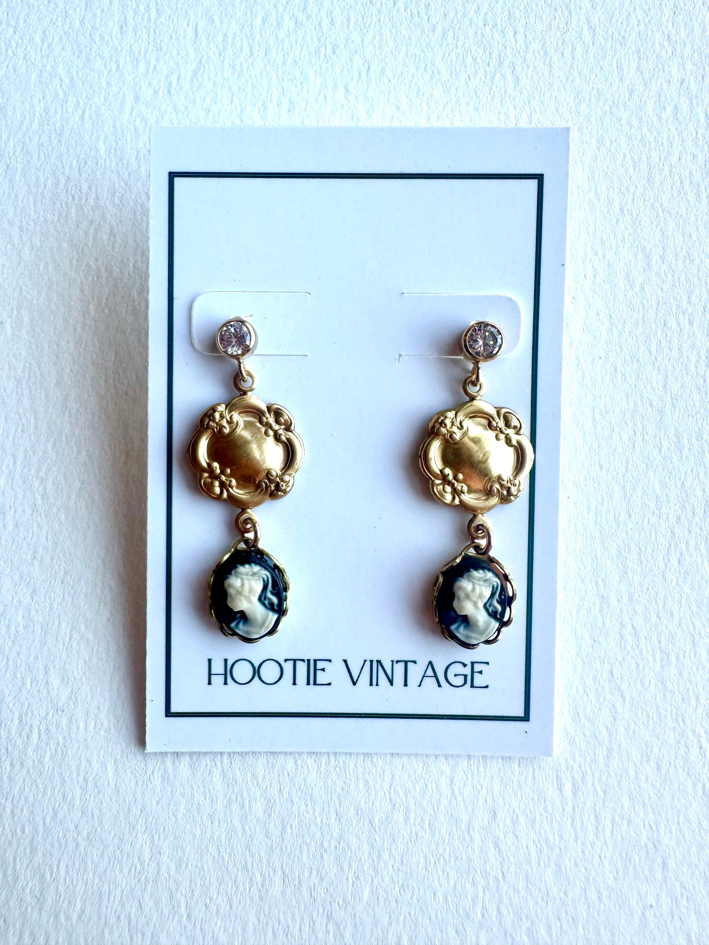 Vintage Brass and Cameo Drop Earrings