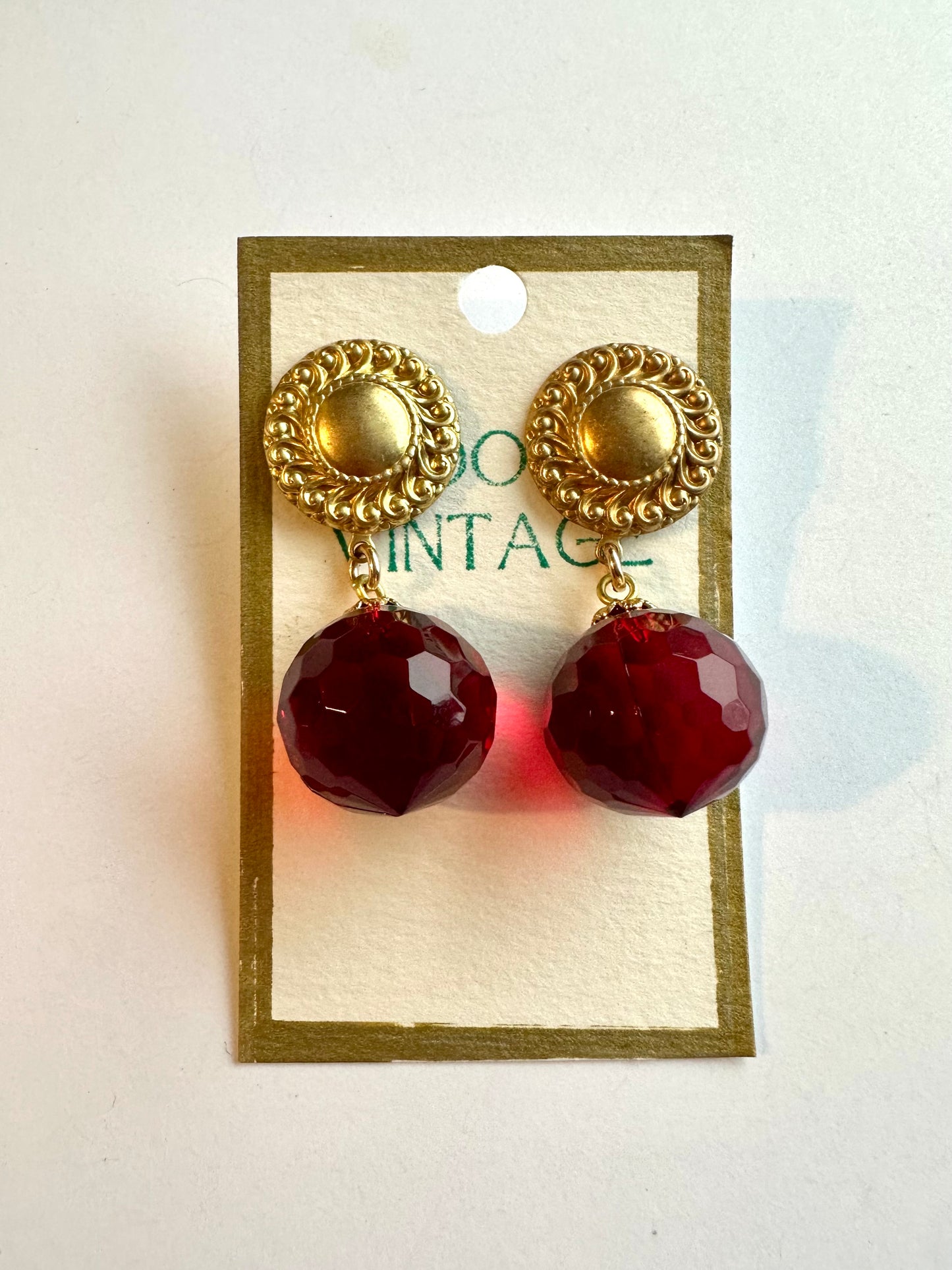 Vintage red glass ball earrings