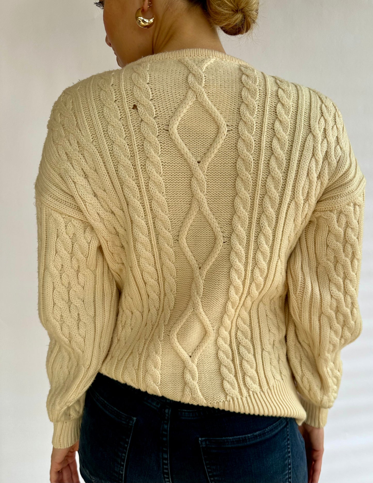 1990’s Vintage Escada Rhinestone & Pearl Cableknit Wool Sweater