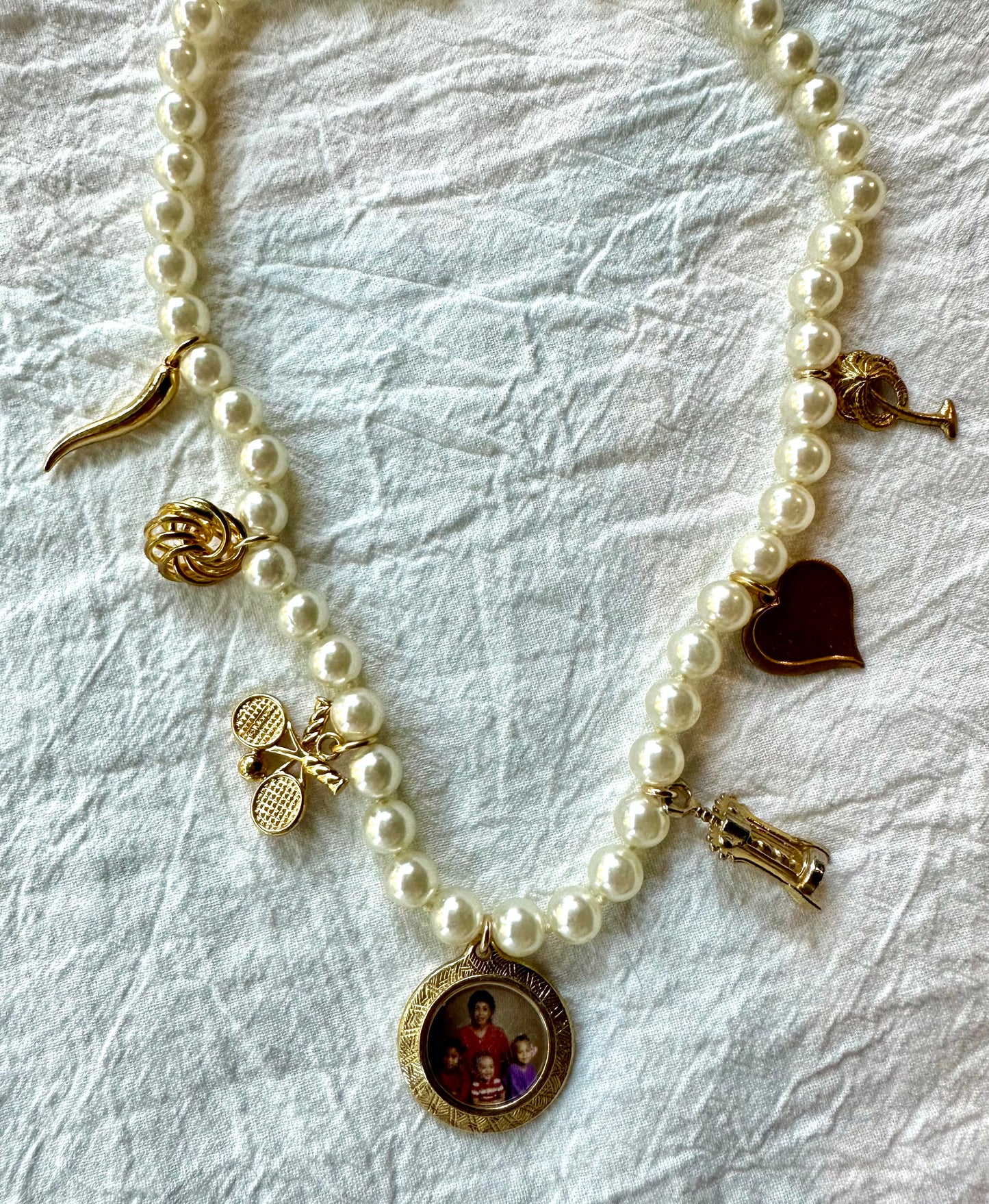 Vintage Pearl Charm Necklace