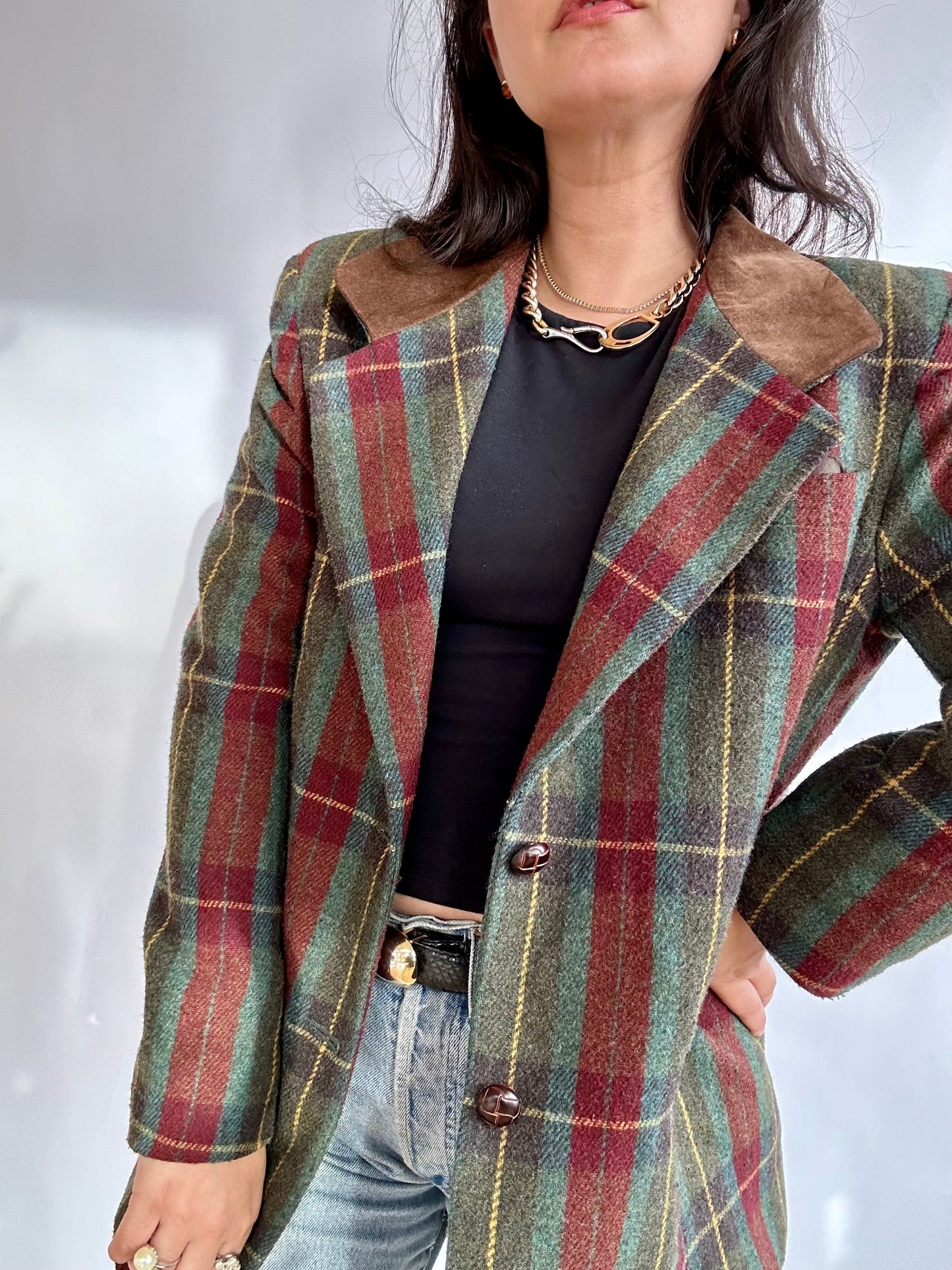 Late 80s / 90s Wool Blend Plaid Blazer