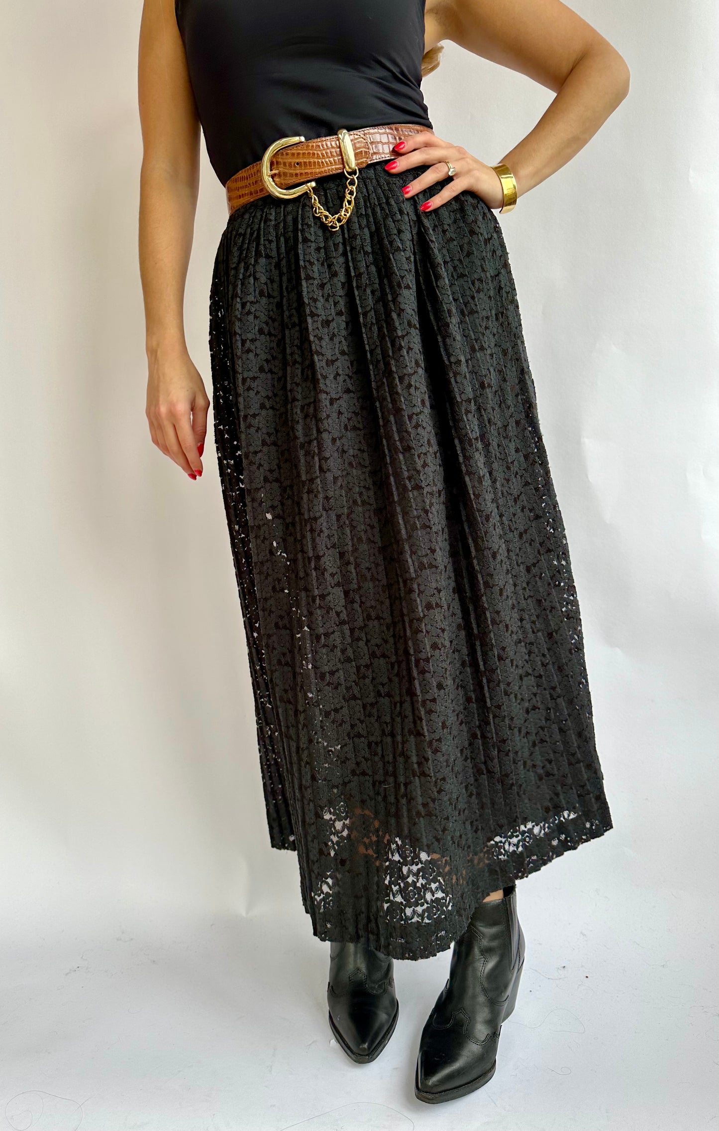 Vintage Black Lace Maxi Skirt