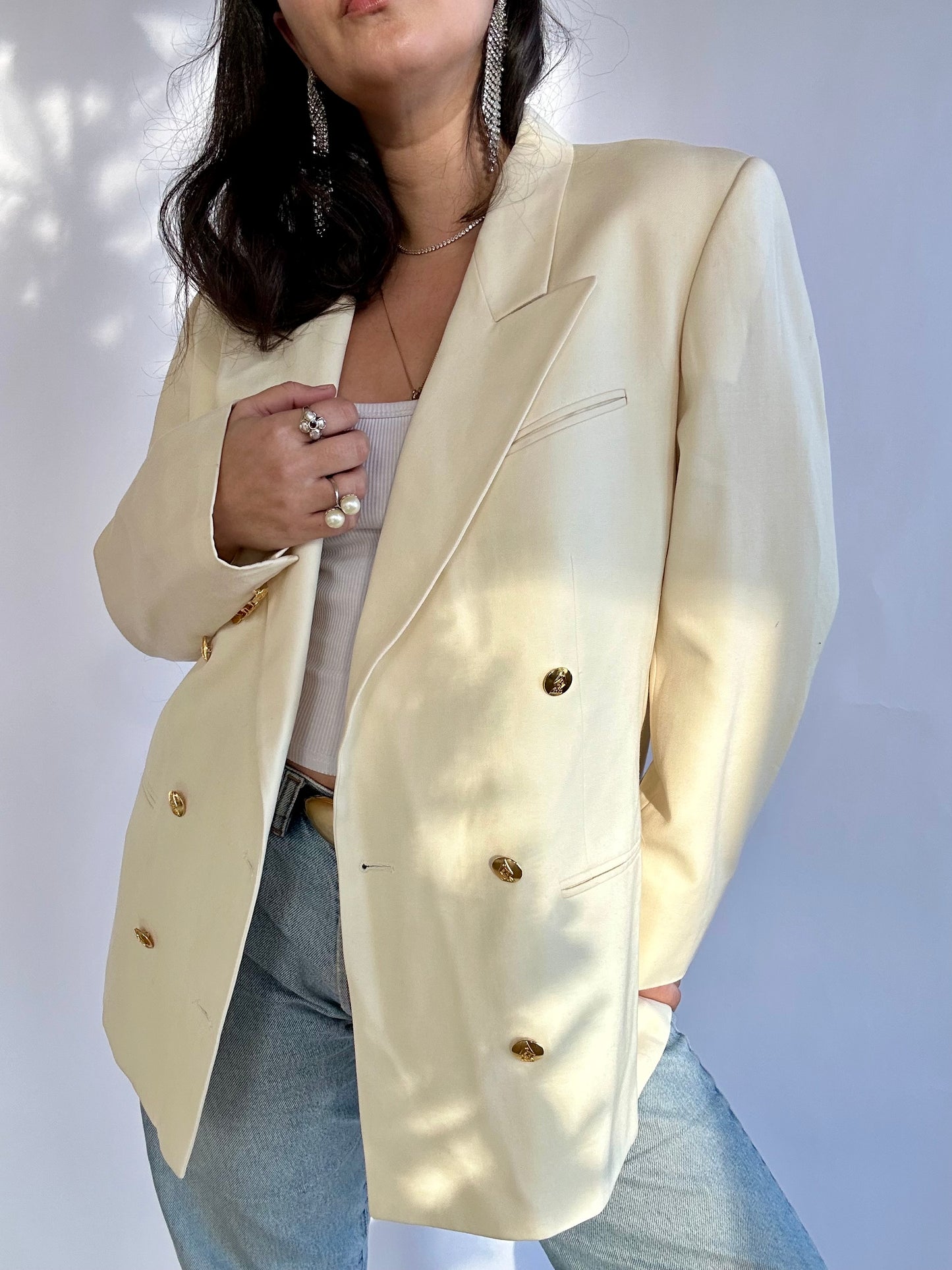 90’s Austin Reed White Wool Blazer with Gold Buttons