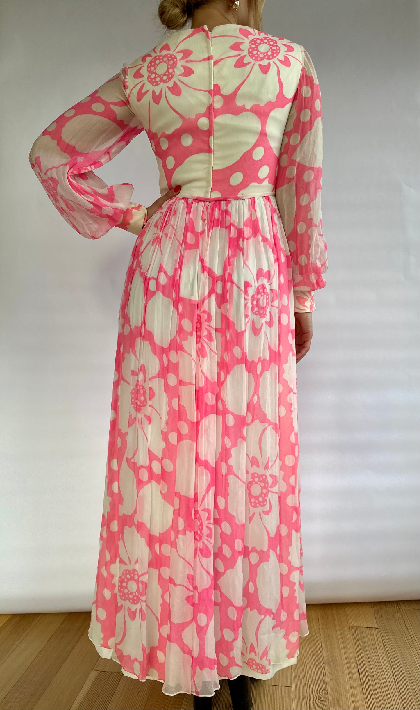 1960s Vintage Jerry Marsch For Mardi Gras Pink Chiffon Dress