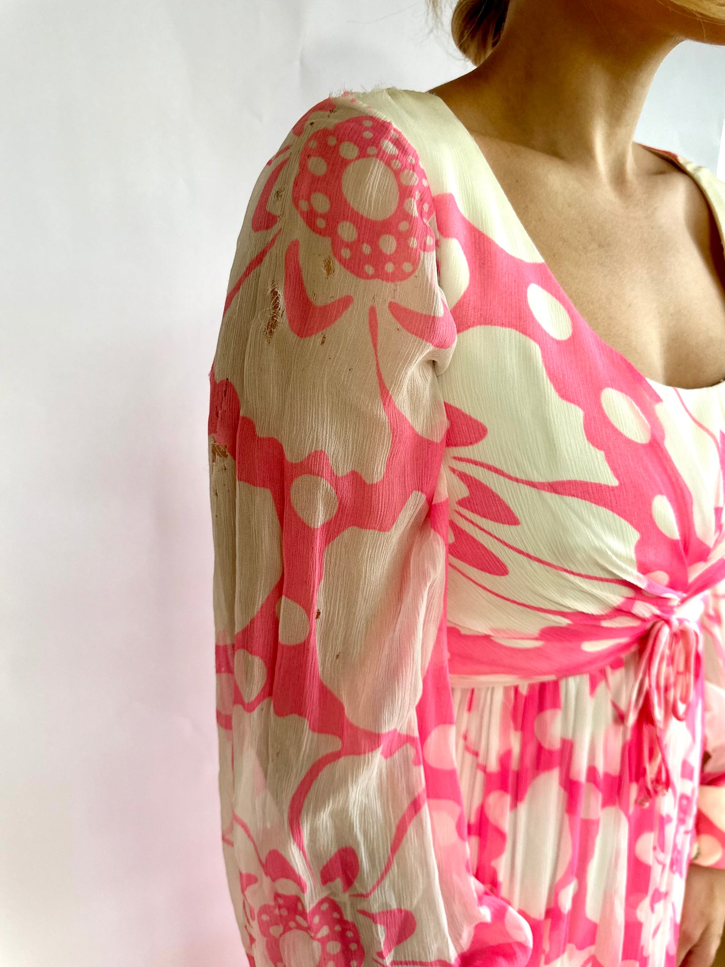 1960s Vintage Jerry Marsch For Mardi Gras Pink Chiffon Dress