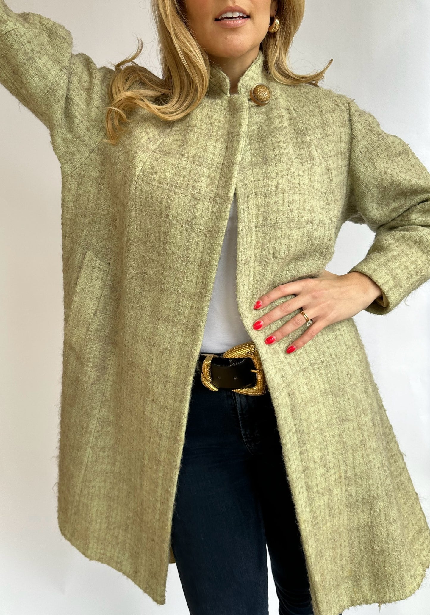 1960's Vintage Green Wool Blend Tweed Coat