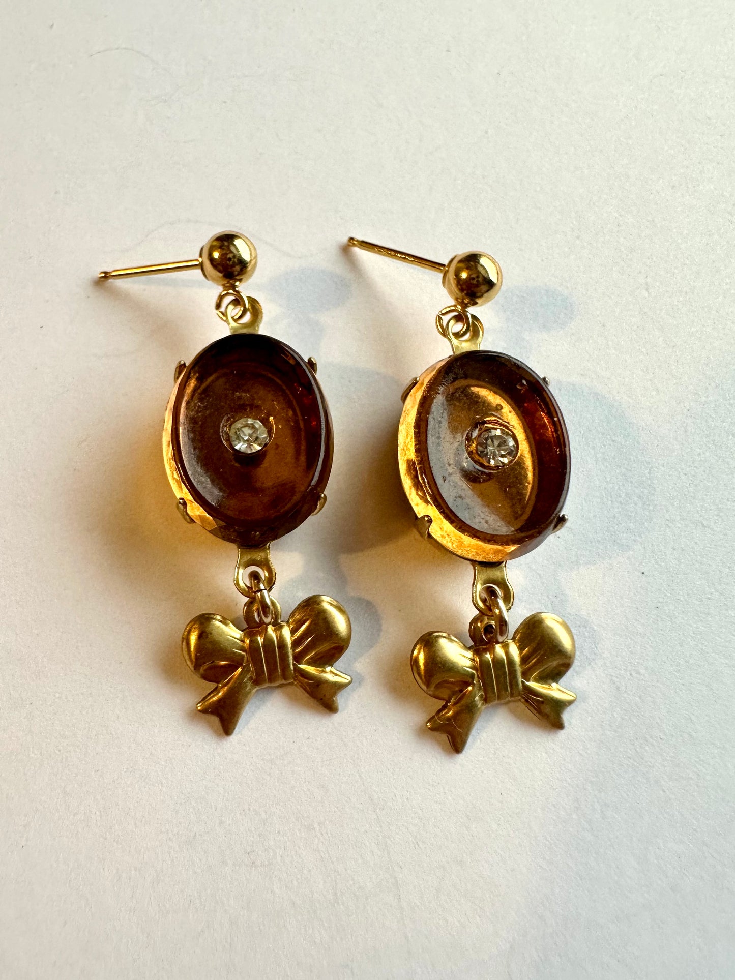 Vintage Brown Glass Bow Dangles