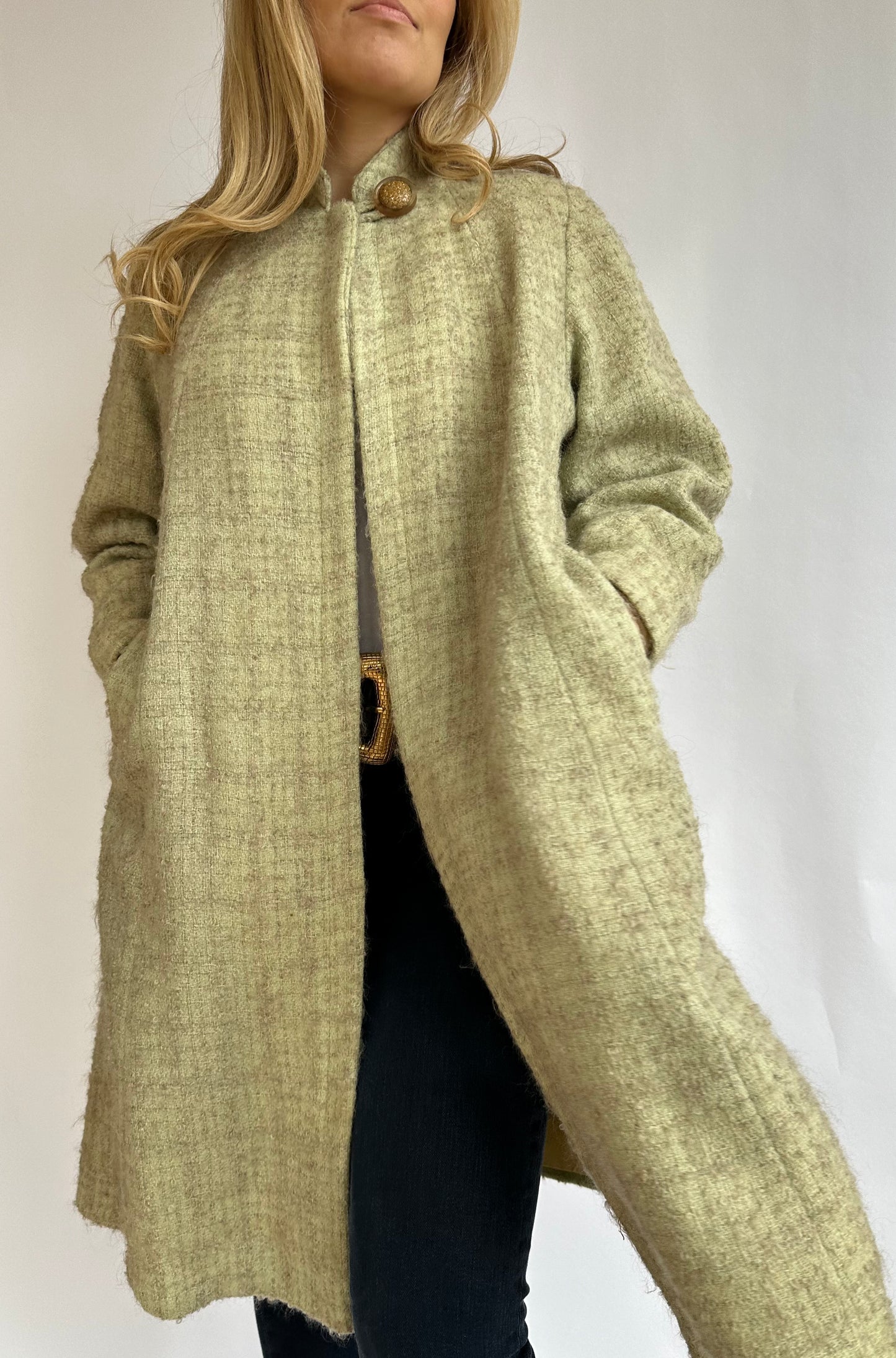 1960's Vintage Green Wool Blend Tweed Coat