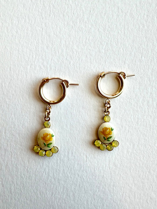 Vintage Yellow Flower Charm Huggies