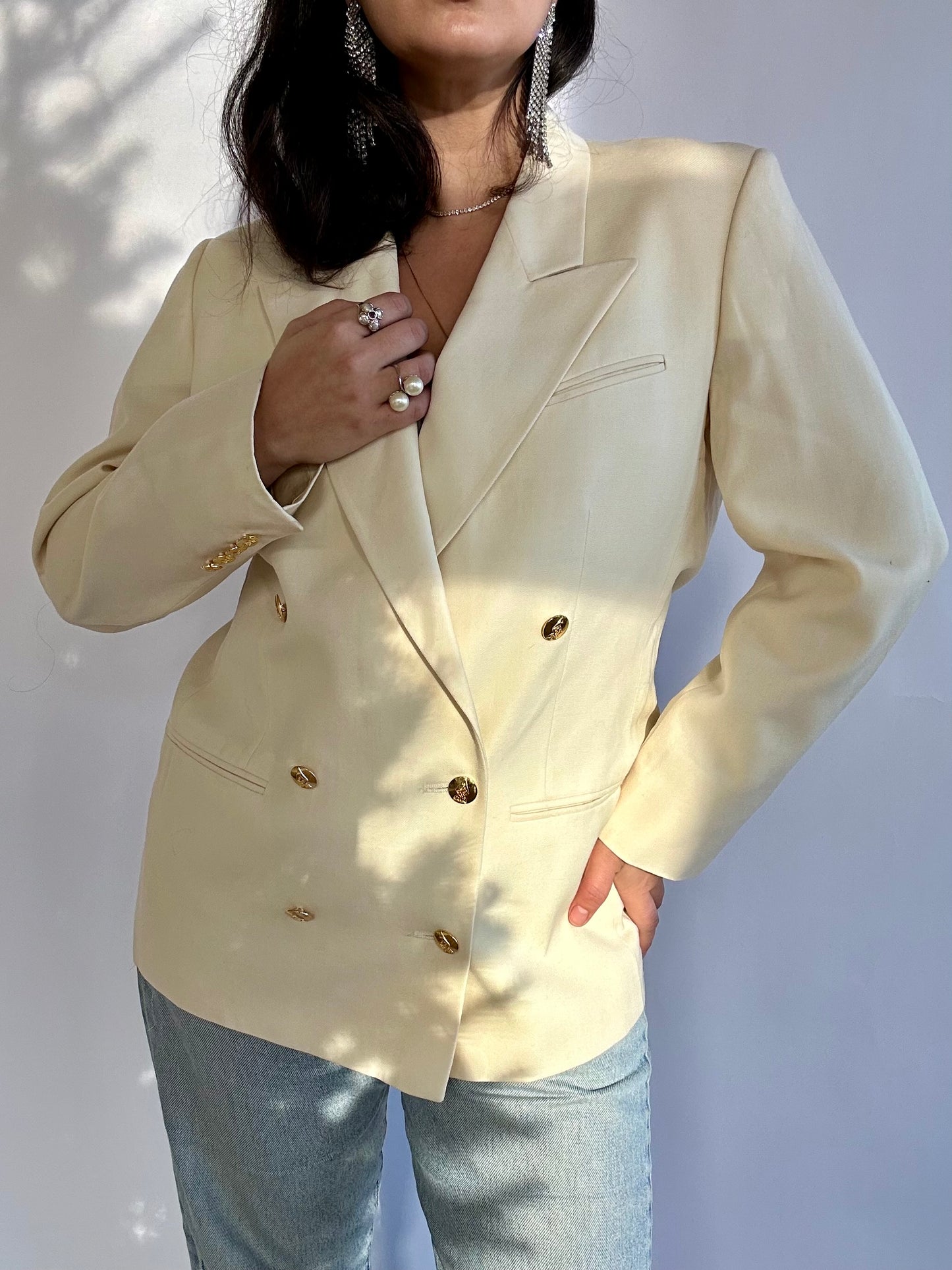 90’s Austin Reed White Wool Blazer with Gold Buttons