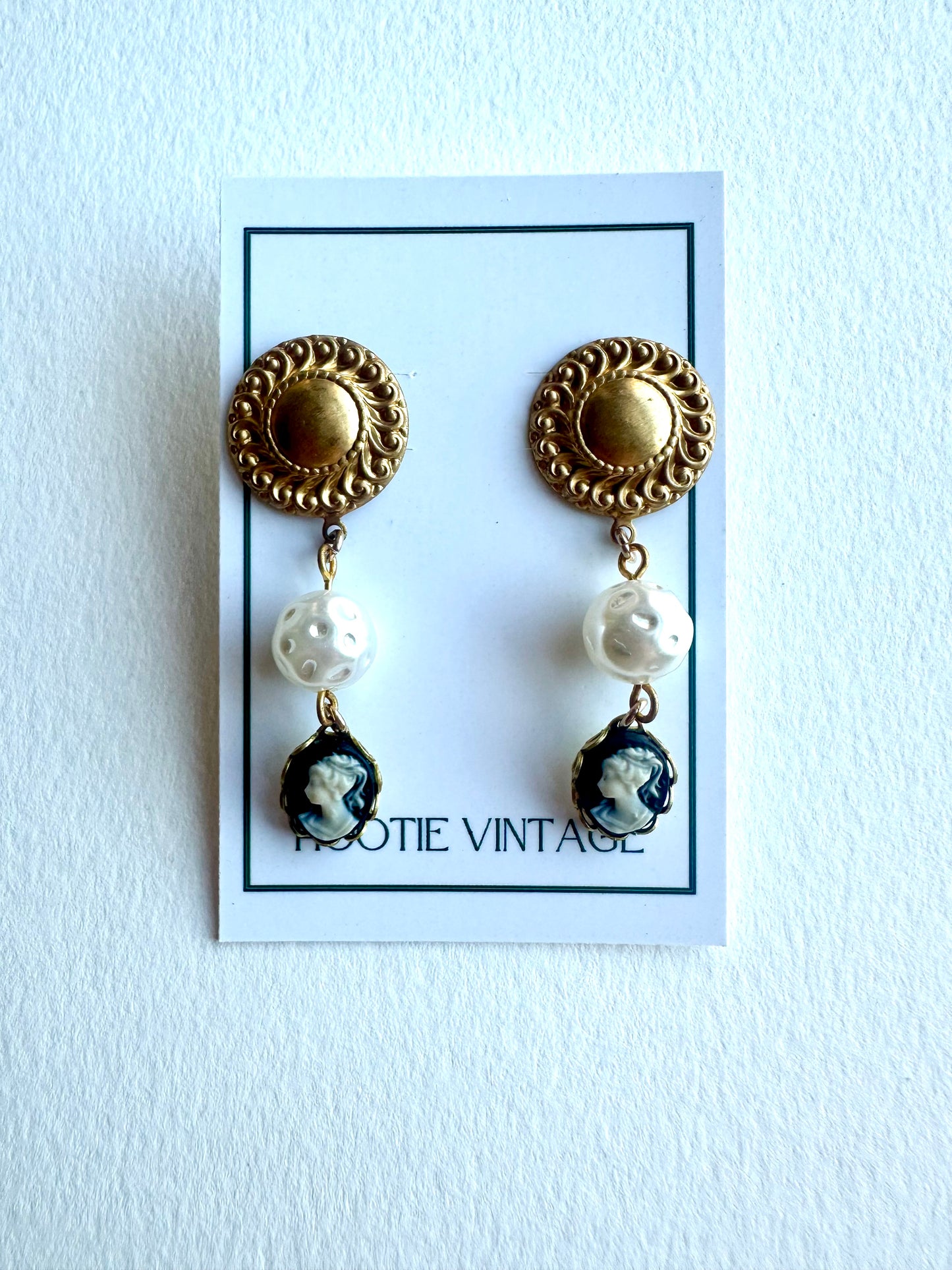 Vintage Cameo and Pearl Drop Earrings