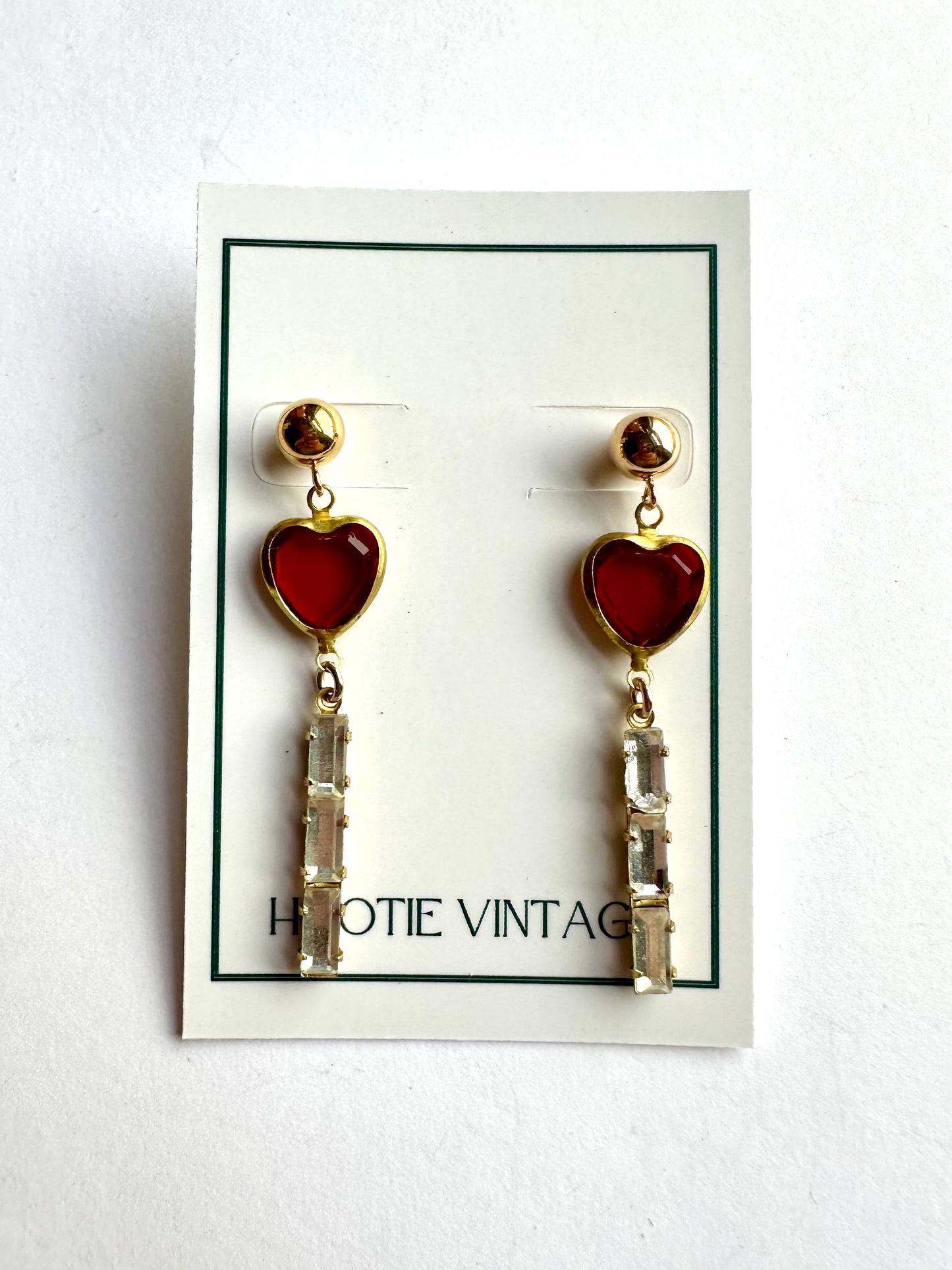 Vintage Glass Heart Drop Earrings