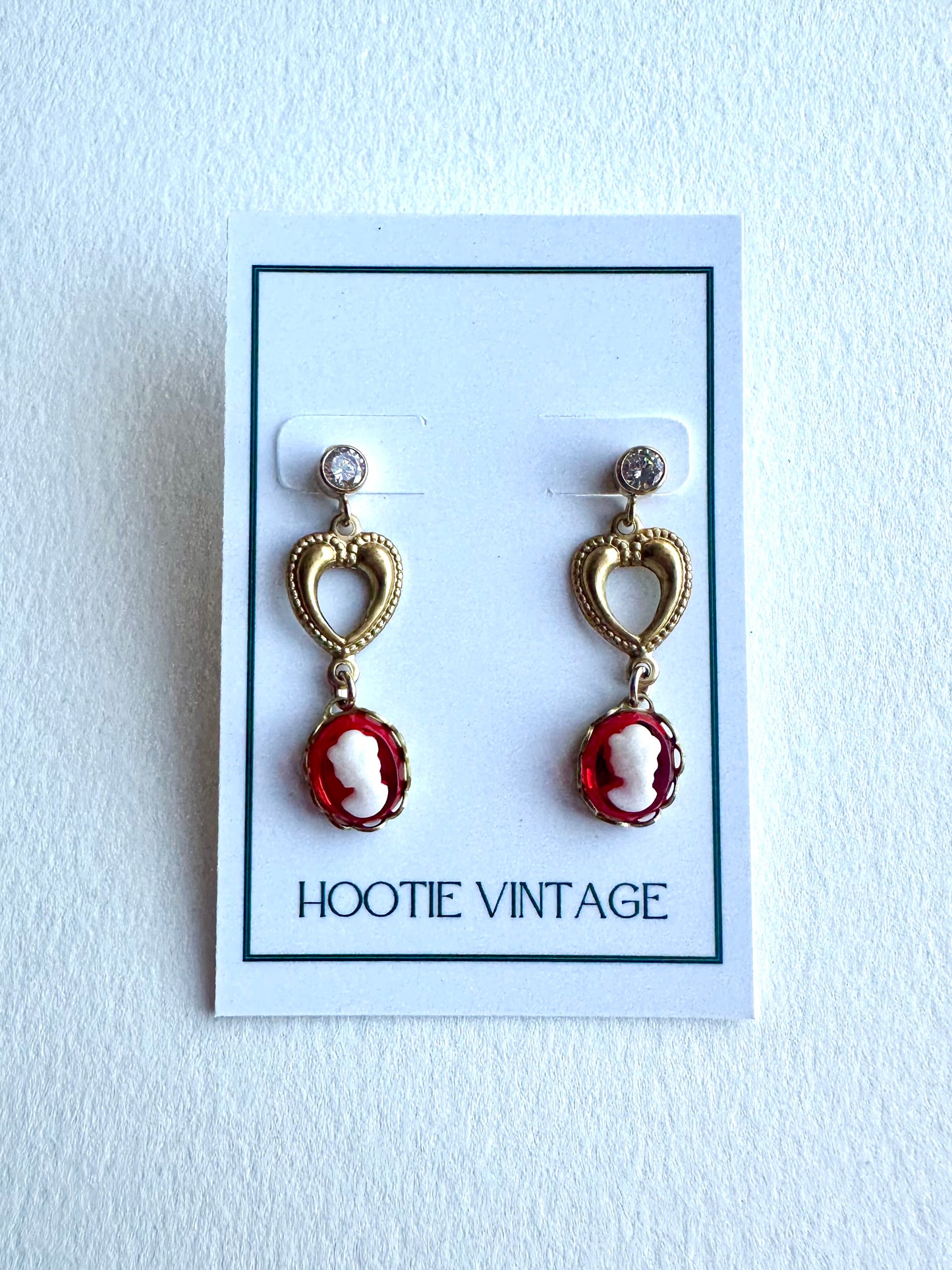 Vintage Red Cameo Drop Earrings