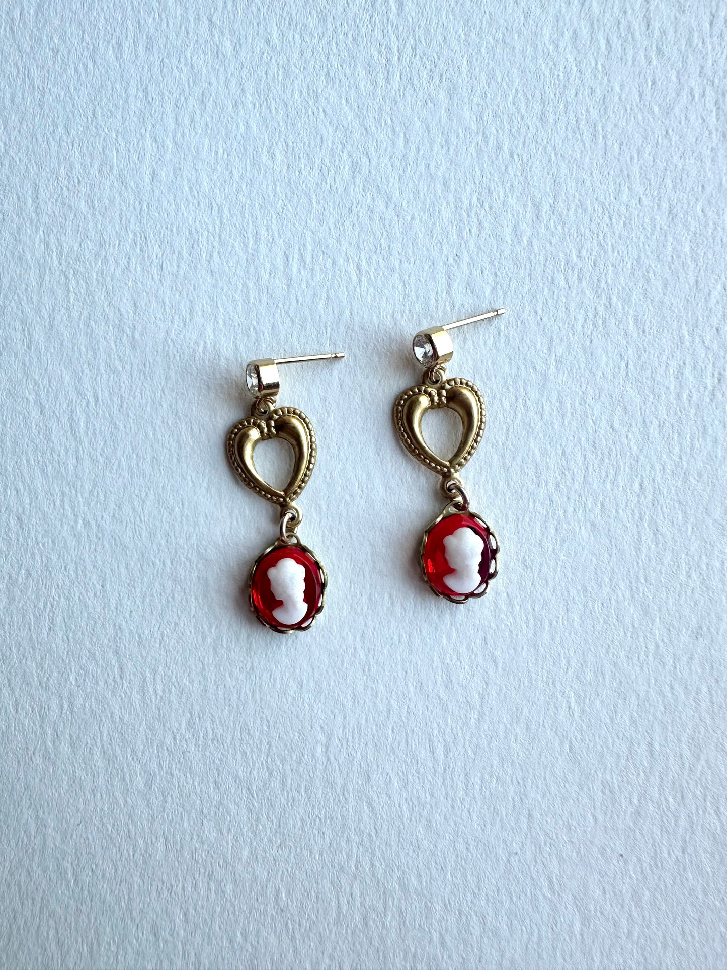 Vintage Red Cameo Drop Earrings