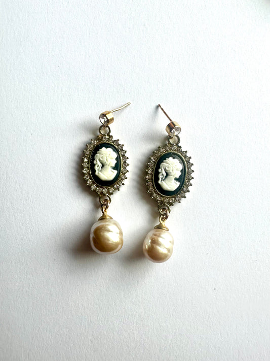 Glamorous Pearl Cameo Dangles