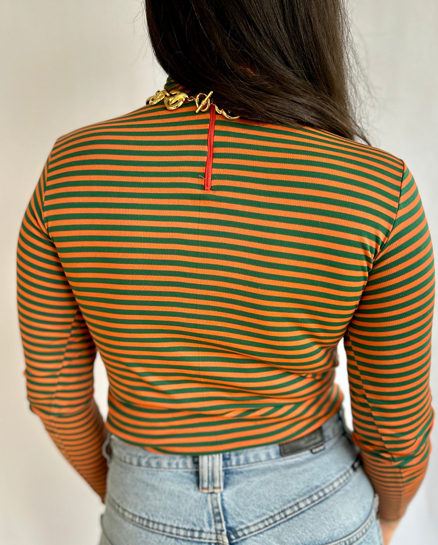 1970s Vintage Orange and Green Striped Turtleneck