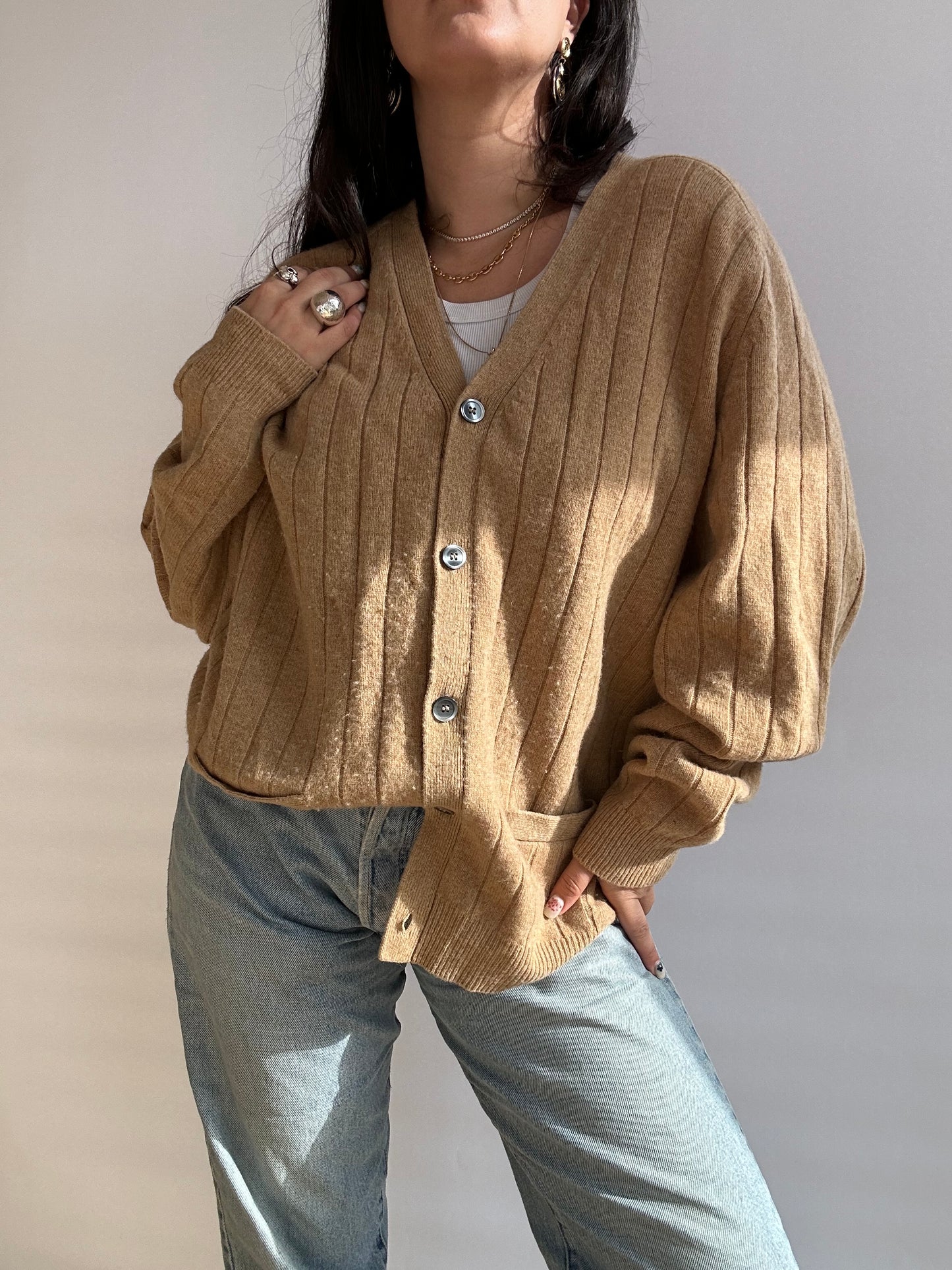 Vintage Tan Wool Cardigan