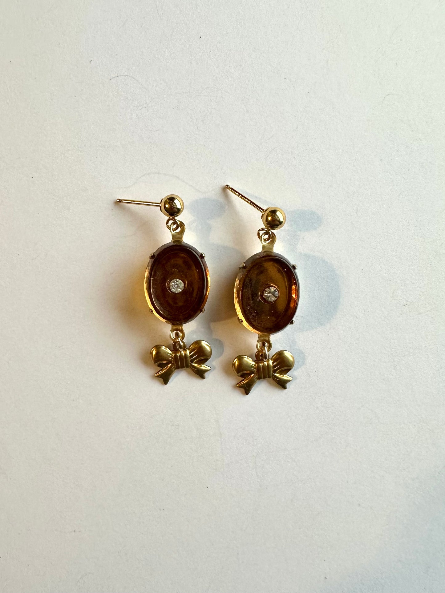 Vintage Brown Glass Bow Dangles