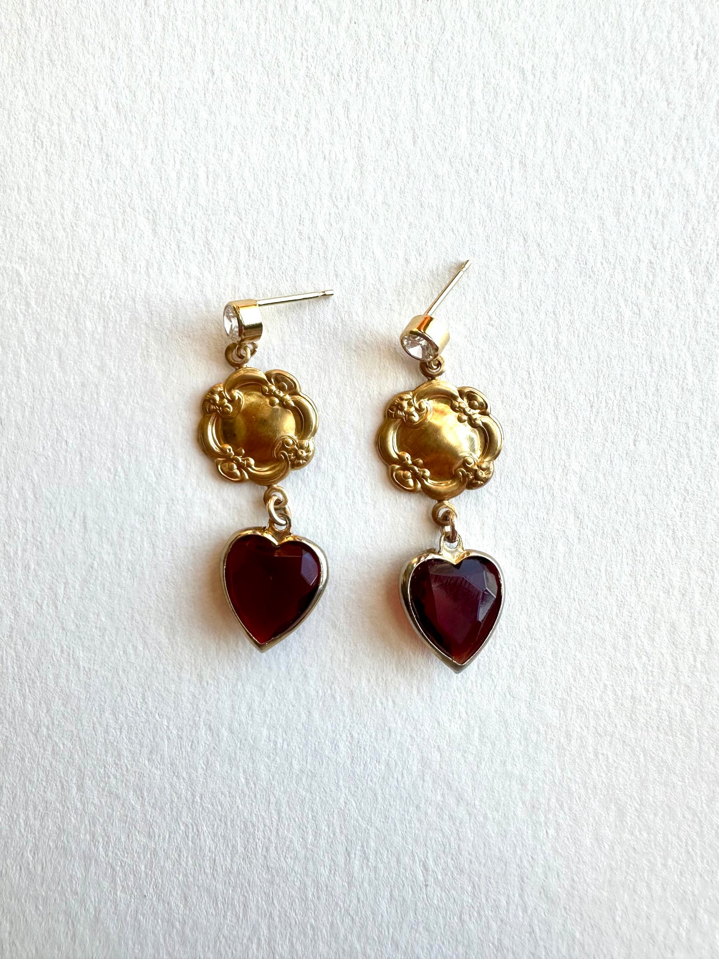 Vintage Glass Hearts Drop Earrings