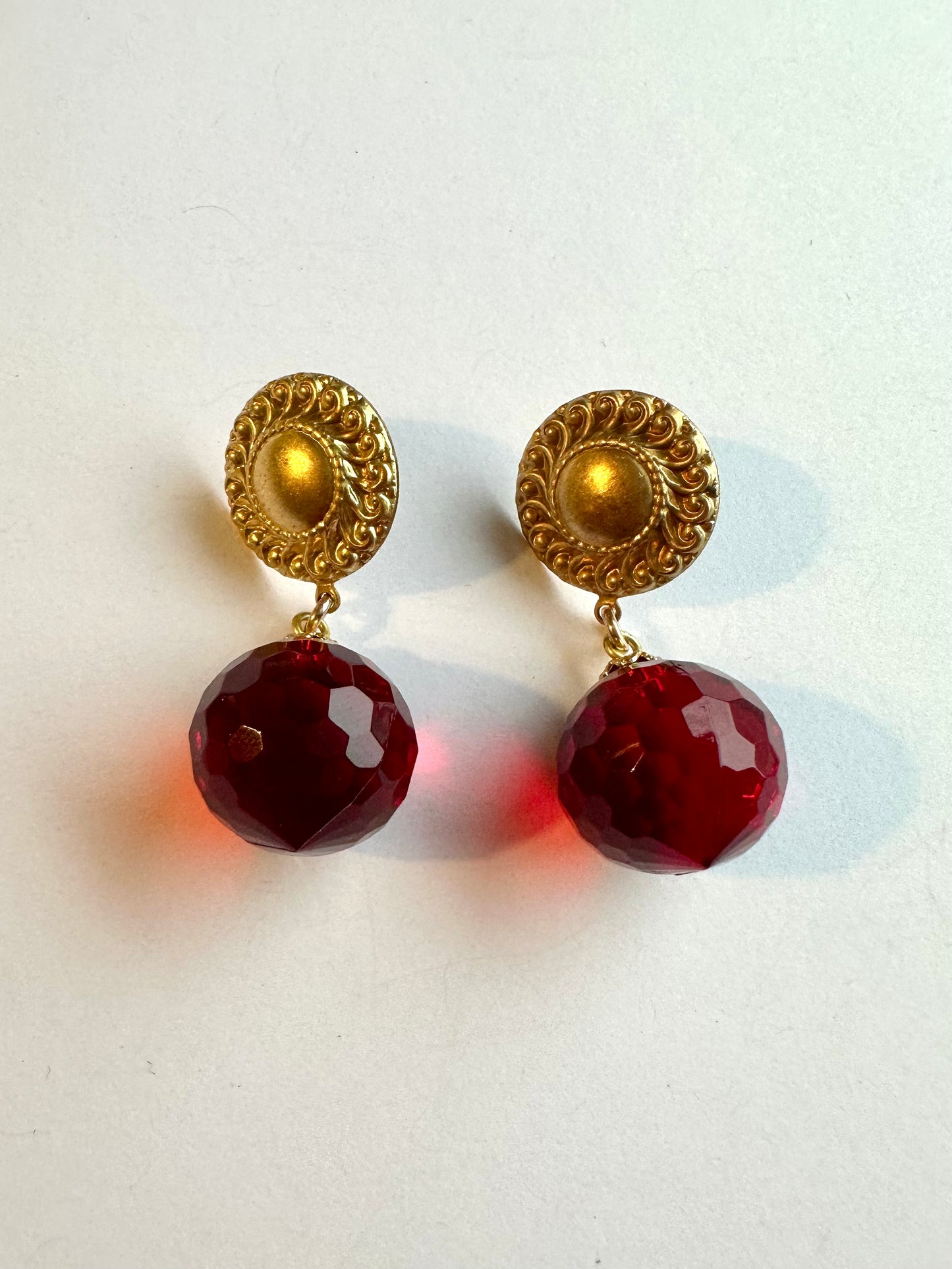 Vintage red glass ball earrings