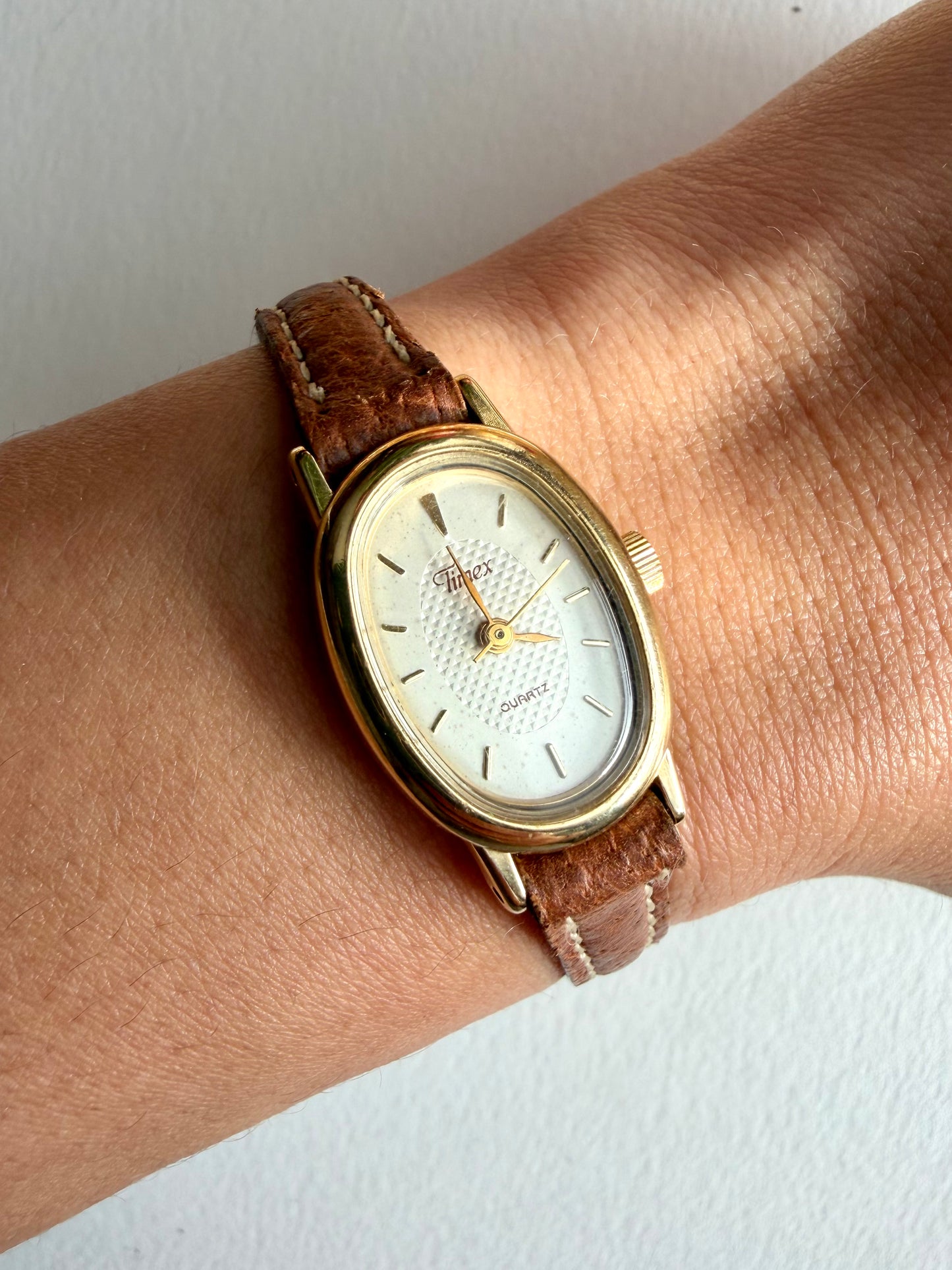 Vintage Timex Gold Watch with Leather Strap