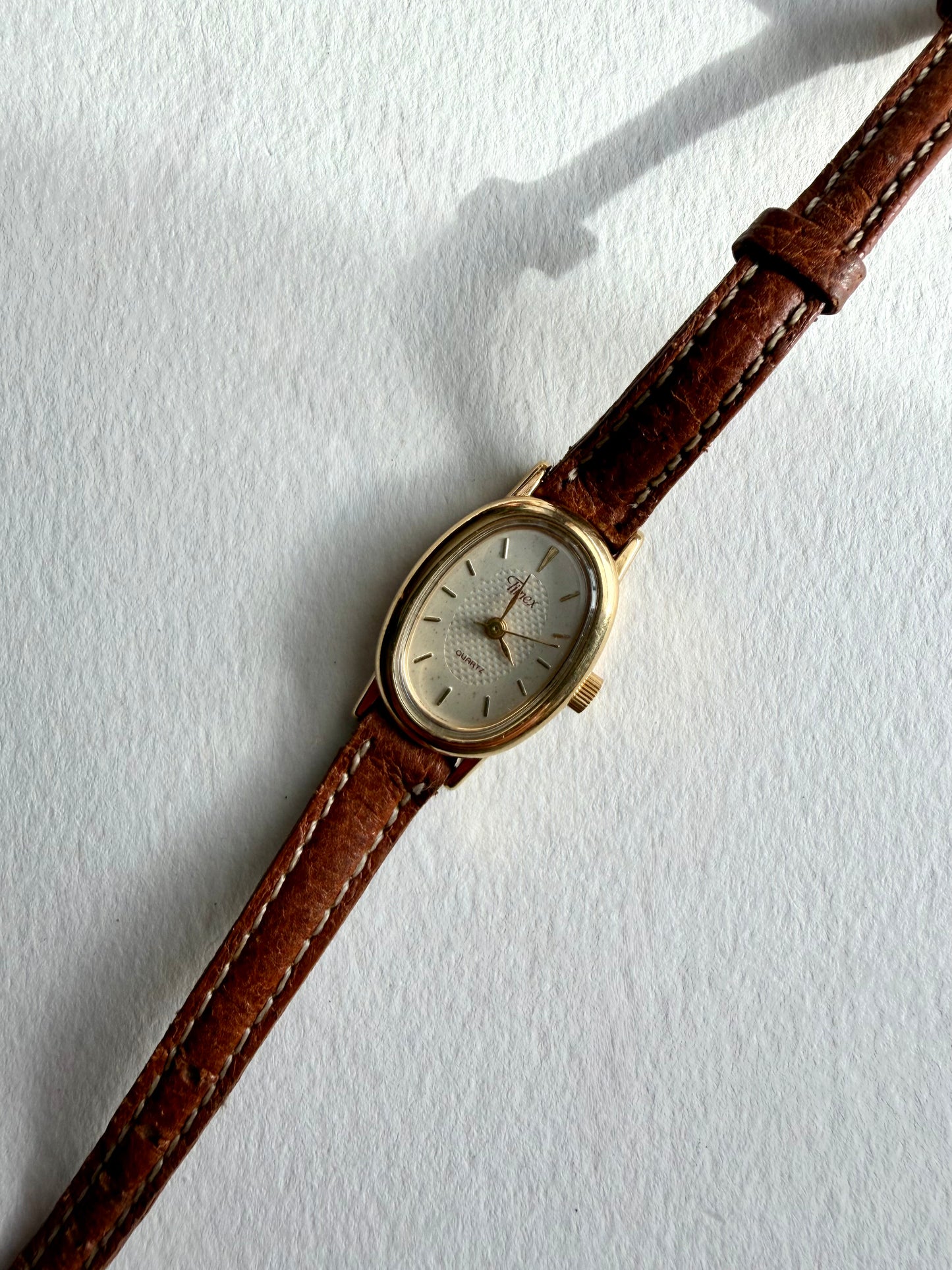 Vintage Timex Gold Watch with Leather Strap