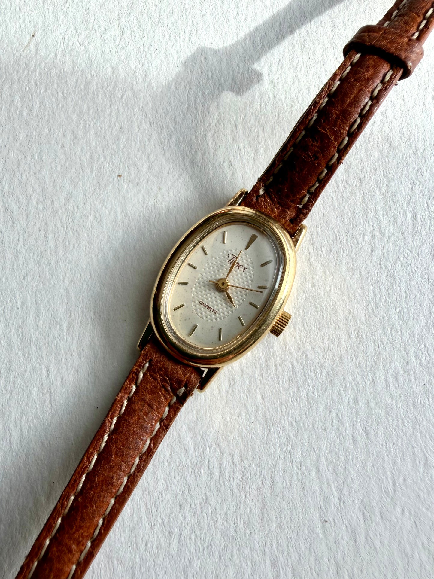 Vintage Timex Gold Watch with Leather Strap