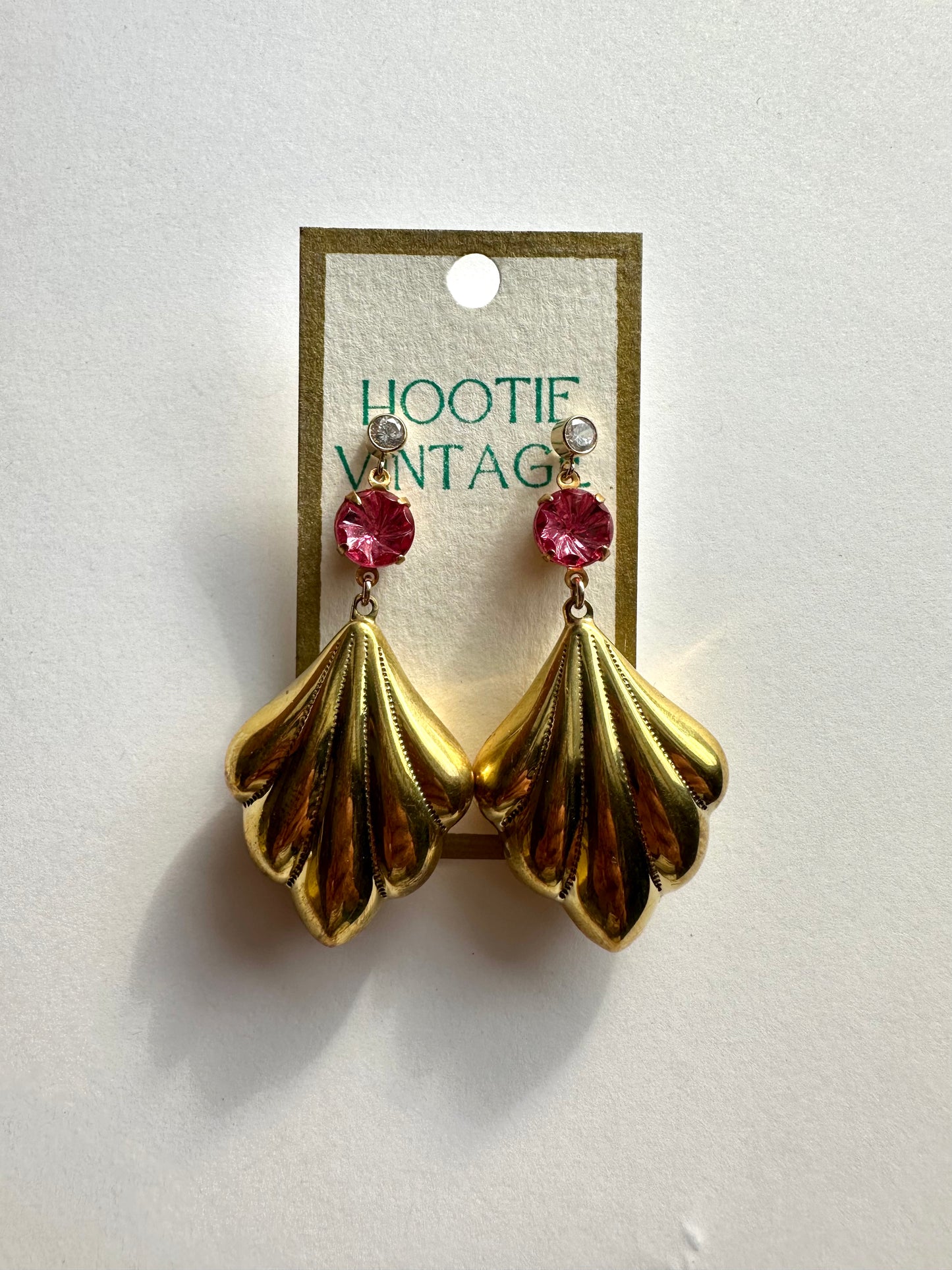 Vintage Pink Brass Drop Earrings