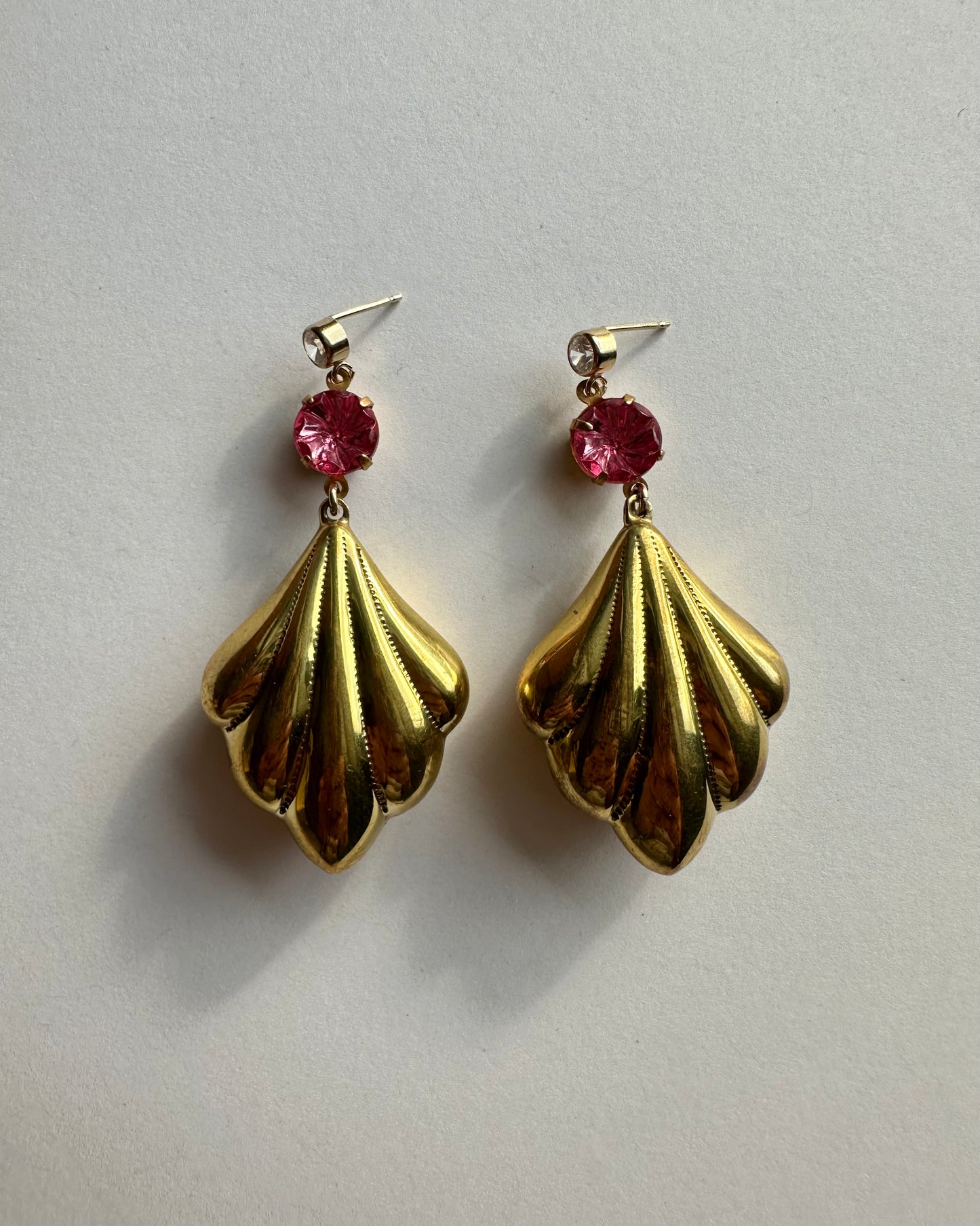 Vintage Pink Brass Drop Earrings