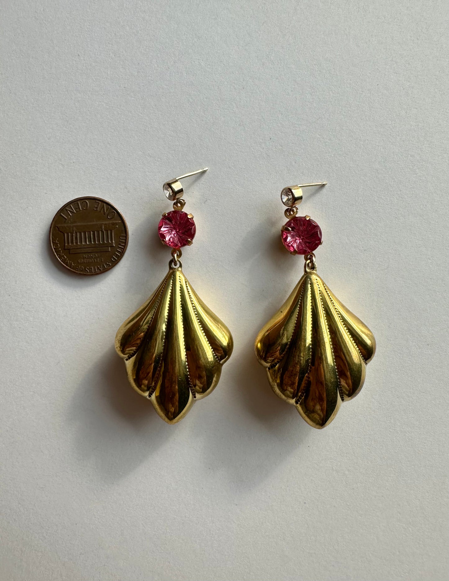 Vintage Pink Brass Drop Earrings