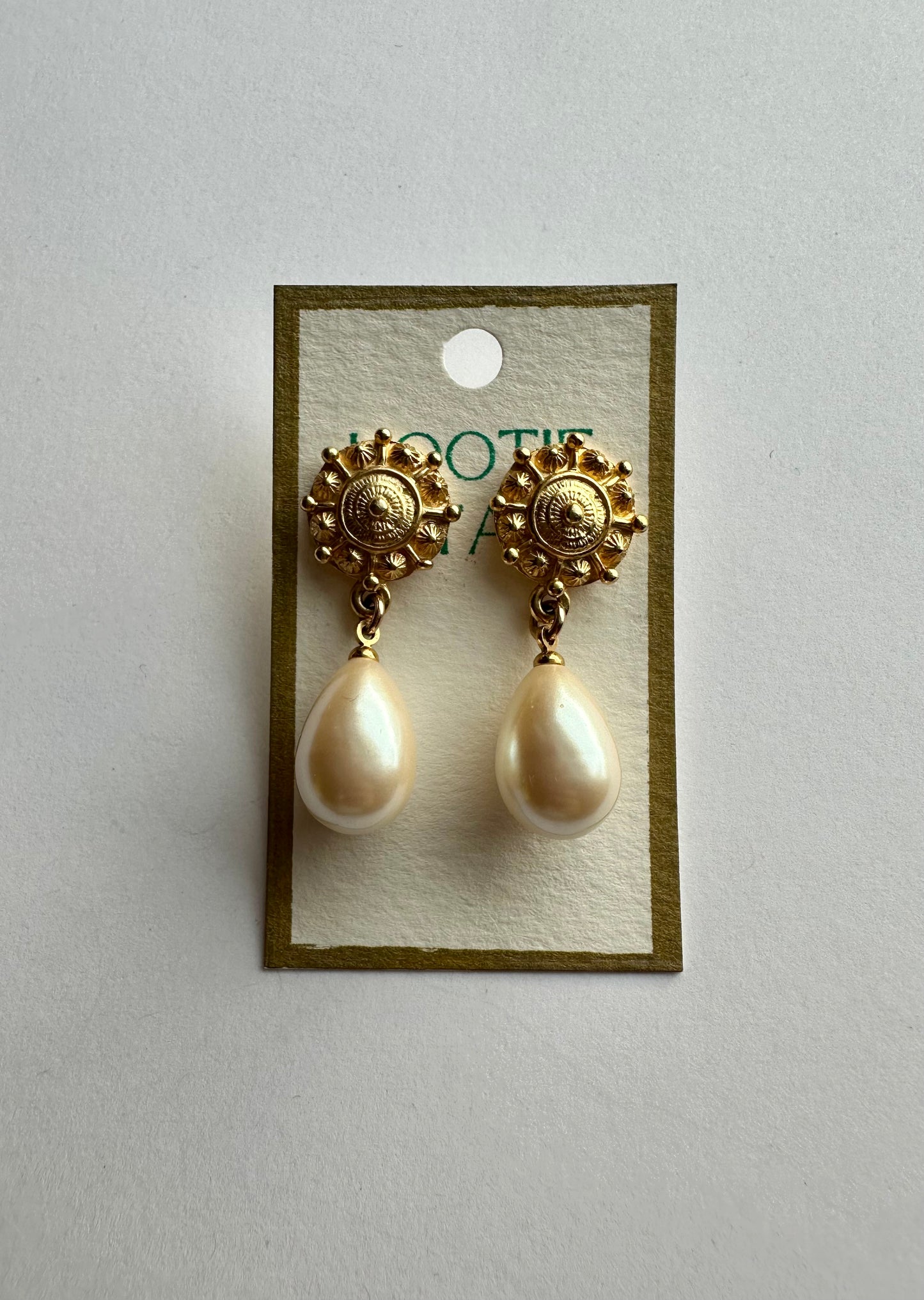 Vintage Brass Pearl Drop Earrings