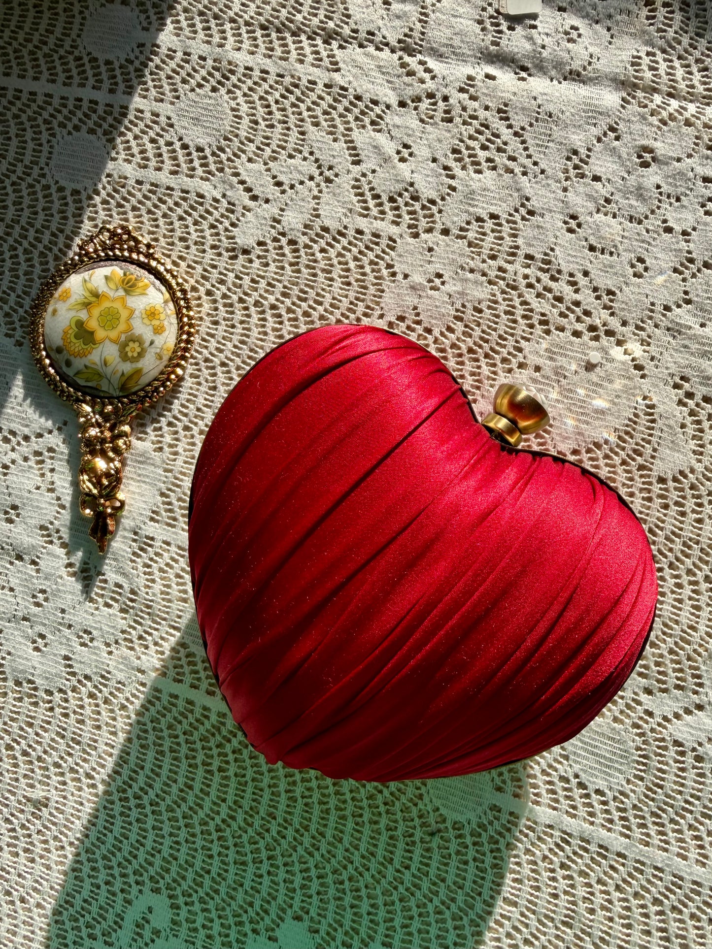 Vintage Italian Satin Heart Clutch Purse