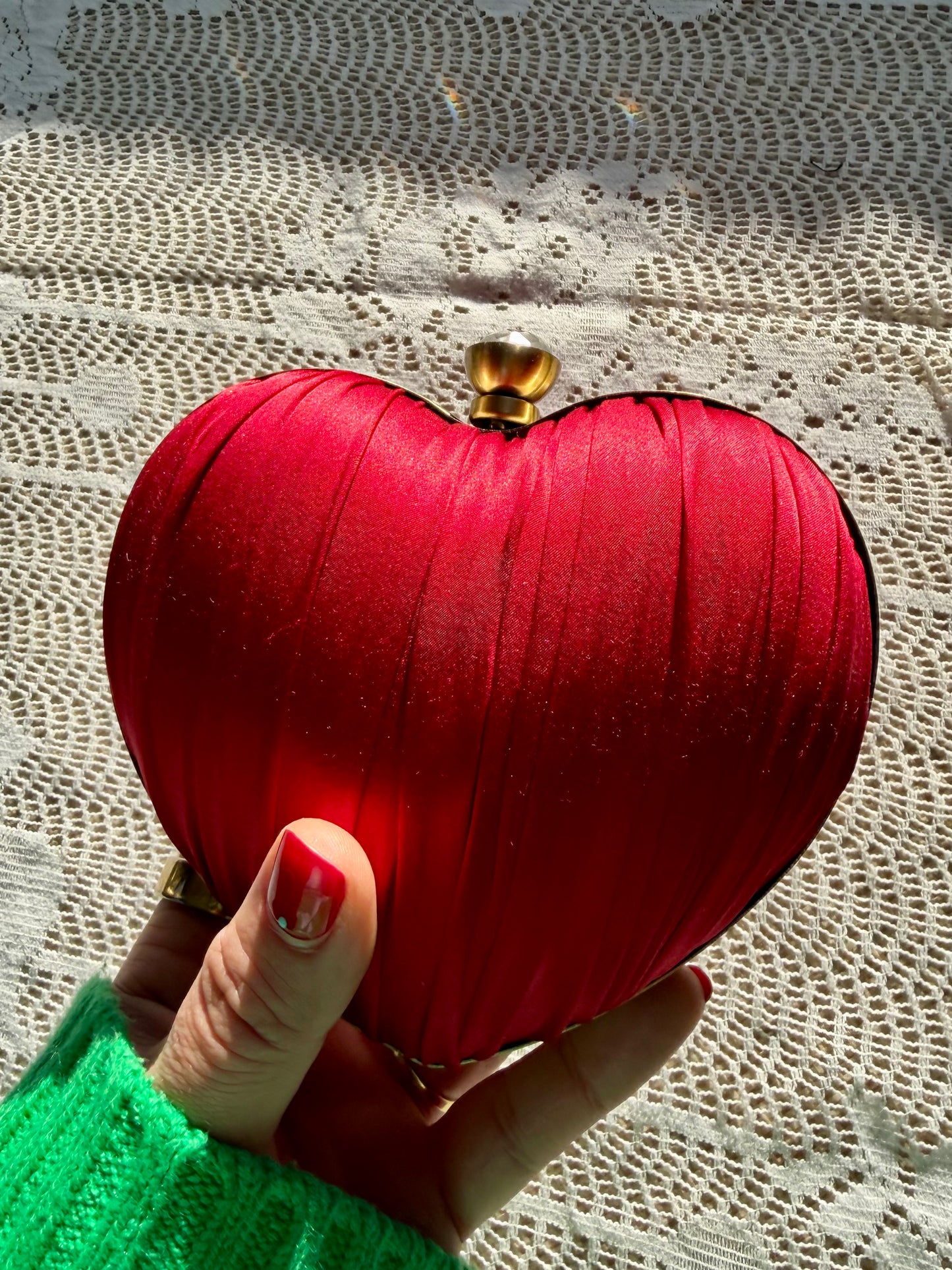 Vintage Italian Satin Heart Clutch Purse