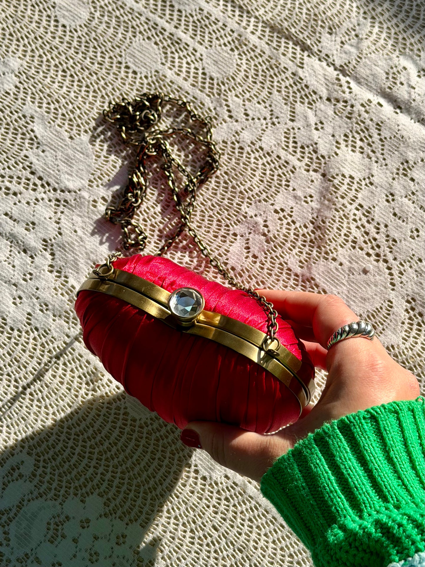 Vintage Italian Satin Heart Clutch Purse